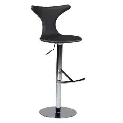 DAN-FORM Dolphin barstol, med ryggstöd och fotstöd - svart läder och polerat stål