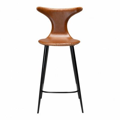 DAN-FORM Dolphin barstol, med ryggstöd och fotstöd - vintage ljusbrunt konstläder och svart stål