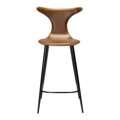 DAN-FORM Dolphin barstol, med ryggstöd och fotstöd - vintage ljusbrunt konstläder och svart stål