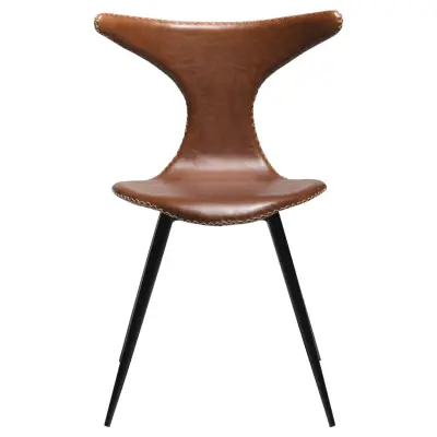 DAN-FORM Dolphin matbordsstol - vintage ljusbrunt konstläder och svart stål