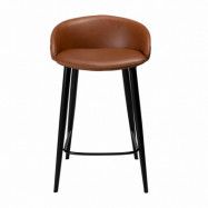DAN-FORM Dual barstol, med ryggstöd och fotstöd - vintage ljusbrunt konstläder och svart stål
