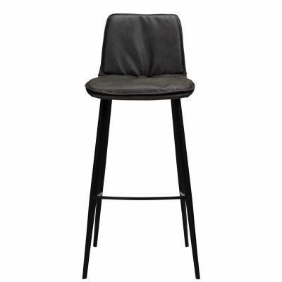 DAN-FORM Fierce Barstol, med Ryggstöd och Fotstöd - Vintage Grå Konstläder och Svart Stål