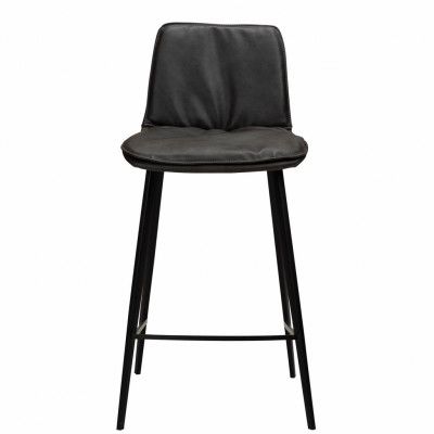 DAN-FORM Fierce Barstol, med Ryggstöd och Fotstöd - Vintage Grå Konstläder och Svart Stål