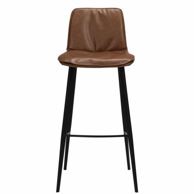 DAN-FORM Fierce Barstol, med Ryggstöd och Fotstöd - Vintage Ljusbrunt Konstläder och Svart Stål
