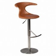 DAN-FORM Flair barstol, med ryggstöd och fotstöd - ljusbrunt läder och borstat stål