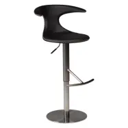 DAN-FORM Flair barstol, med ryggst&ouml;d och fotst&ouml;d - svart l&auml;der och borstat st&aring;l