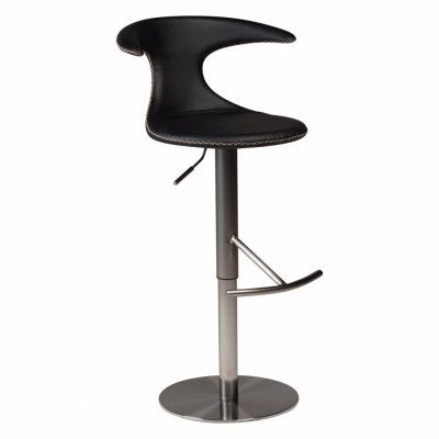DAN-FORM Flair barstol, med ryggstöd och fotstöd - svart läder och borstat stål