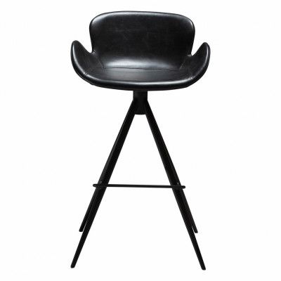 DAN-FORM Gaia Barstol, med Ryggstöd och Fotstöd - Svart Konstläder och Svart Stål