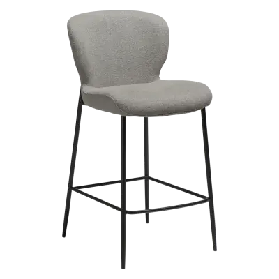 DAN-FORM GLORY barstol, med ryggstöd och fotstöd - Pebble earth bouclétyg och svart metall