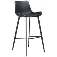 DAN-FORM Hype Barstol, med Ryggstöd och Fotstöd - Svart Konstläder och Svart Stål
