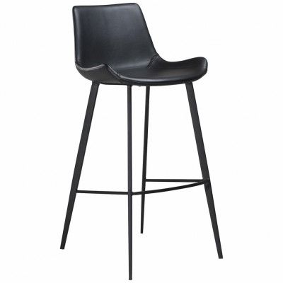 DAN-FORM Hype Barstol, med Ryggstöd och Fotstöd - Svart Konstläder och Svart Stål