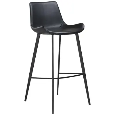 DAN-FORM Hype Barstol, med Ryggstöd och Fotstöd - Svart Konstläder och Svart Stål