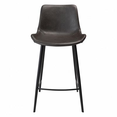 DAN-FORM Hype Barstol, med Ryggstöd och Fotstöd - Vintage Grå Konstläder och Svart Stål