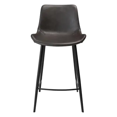 DAN-FORM Hype Barstol, med Ryggstöd och Fotstöd - Vintage Grå Konstläder och Svart Stål