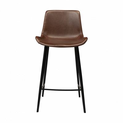 DAN-FORM Hype Barstol, med Ryggstöd och Fotstöd - Vintagebrunt Konstläder och Svart Stål