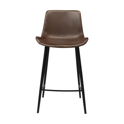 DAN-FORM Hype Barstol, med Ryggstöd och Fotstöd - Vintagebrunt Konstläder och Svart Stål