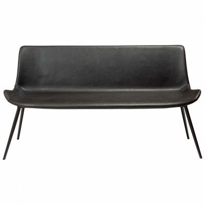 DAN-FORM Hype bänk, med ryggstöd - svart konstläder och svart metall