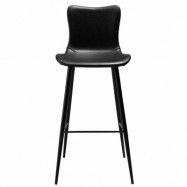DAN-FORM Medusa barstol, med ryggstöd och fotstöd - vintage svart konstläder och svart stål