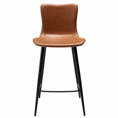 DAN-FORM Medusa bänkstol, med ryggstöd och fotstöd - vintage ljusbrunt konstläder och svart stål