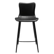 DAN-FORM Medusa b&auml;nkstol, med ryggst&ouml;d och fotst&ouml;d - vintage svart konstl&auml;der och svart st&aring;l