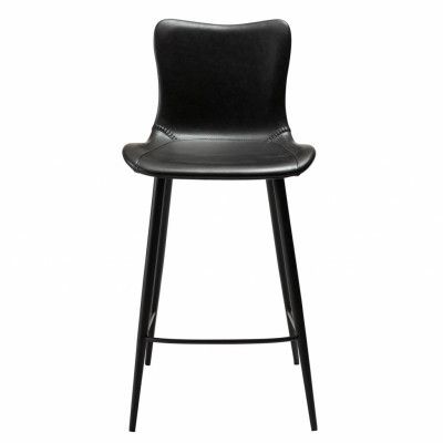 DAN-FORM Medusa bänkstol, med ryggstöd och fotstöd - vintage svart konstläder och svart stål