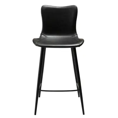 DAN-FORM Medusa bänkstol, med ryggstöd och fotstöd - vintage svart konstläder och svart stål