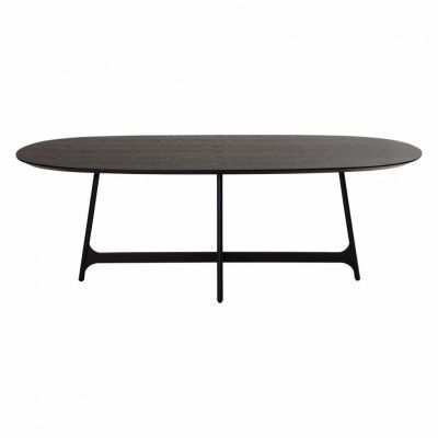 DAN-FORM Ooid matbord, ovalt - svart askfanér och svart stål (110x220)