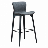 DAN-FORM Paragon barstol, med ryggstöd och fotstöd - grått bouclétyg och svart ask.