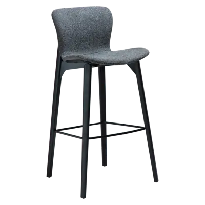 DAN-FORM Paragon barstol, med ryggstöd och fotstöd - grått bouclétyg och svart ask.