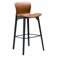 DAN-FORM Paragon barstol, med ryggstöd och fotstöd - vintage ljusbrunt konstläder och svart ask.