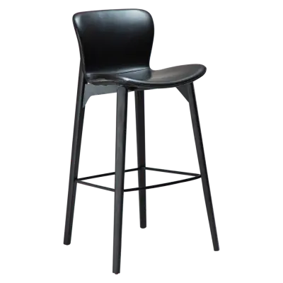 DAN-FORM Paragon barstol, med ryggstöd och fotstöd - vintage svart konstläder och svart ask.