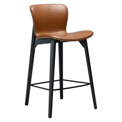 DAN-FORM Paragon bänkstol, med ryggstöd och fotstöd - vintage ljusbrunt konstläder och svart ask.