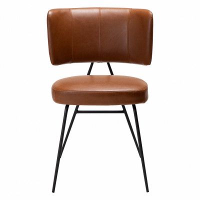 DAN-FORM Roost matbordsstol - vintage ljusbrunt konstläder och svart stål