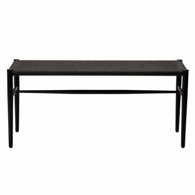 DAN-FORM Sava bänk, rektangulär - svart papperssnöre och svart stål (100x35)