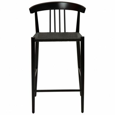 DAN-FORM Sava bänkstol, med ryggstöd och fotstöd - svart papperssnöre och svart stål