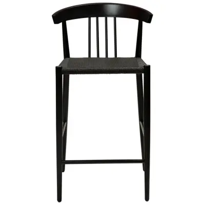 DAN-FORM Sava bänkstol, med ryggstöd och fotstöd - svart papperssnöre och svart stål