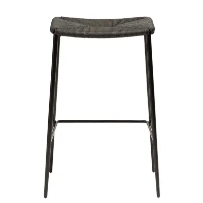 DAN-FORM Stiletto barstol, med fotstöd - svart papperssnöre och svart metall