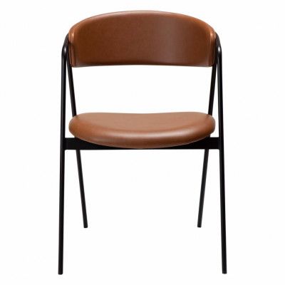 DAN-FORM Swell matbordsstol - vintage ljusbrunt konstläder och svart stål