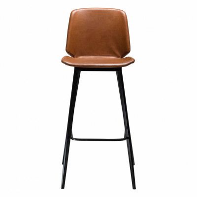 DAN-FORM Swing Barstol, med Ryggstöd och Fotstöd - Vintage Ljusbrunt Konstläder och Svart Stål