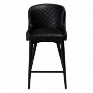 DAN-FORM Vetro barstol, med ryggstöd och fotstöd - vintage svart konstläder och svart ek