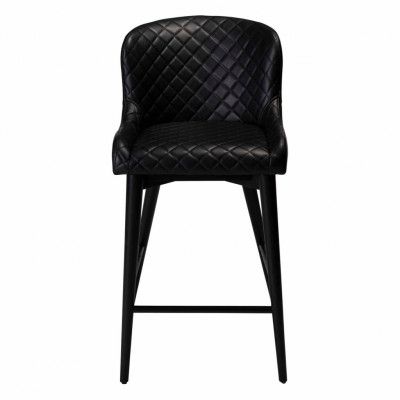 DAN-FORM Vetro barstol, med ryggstöd och fotstöd - vintage svart konstläder och svart ek