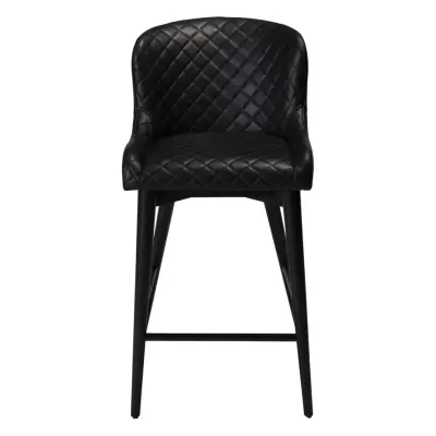 DAN-FORM Vetro barstol, med ryggstöd och fotstöd - vintage svart konstläder och svart ek