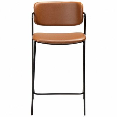 DAN-FORM Zed bänkstol, med ryggstöd, armstöd och fotstöd - vintage ljusbrunt konstläder och svart stål