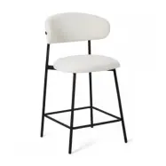 Diana barstol, med ryggstöd och fotstöd - vit bouclétyg och svart metall