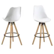 ACT NORDIC Dima barstol, m. ryggstöd och fotstöd - vit PU/polypropen och naturgummiträ