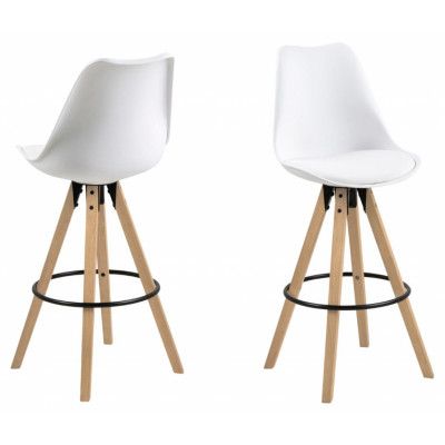 ACT NORDIC Dima barstol, m. ryggstöd och fotstöd - vit PU/polypropen och naturgummiträ