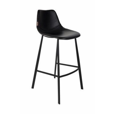 DUTCHBONE Franky barstol, med ryggstöd och fotstöd - svart PU och svart stål (80cm)