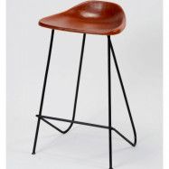 FURBO barstol - brunt konstläder och metall, med fotstöd