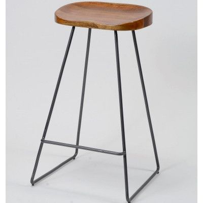 FURBO barstol - massivt akaciaträ och metall, med fotstöd