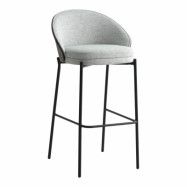 HOUSE NORDIC Canelas barstol, med ryggstöd och fotstöd - ljusgrått tyg, mörkbrun MDF och svart stål